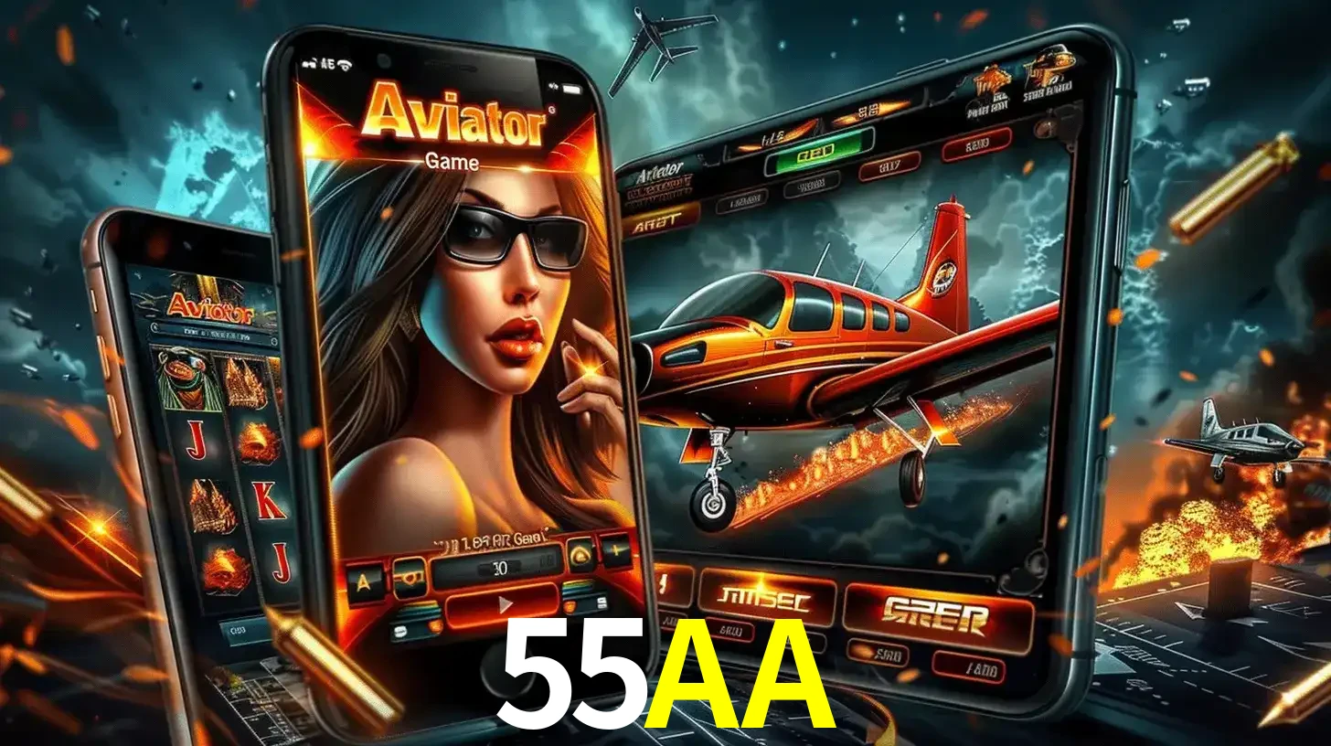 O popular jogo de apostas Aviator exibido em vários celulares e tablets, mostrando a interface emocionante e a ação de voo disponíveis para jogar agora no 55AA.