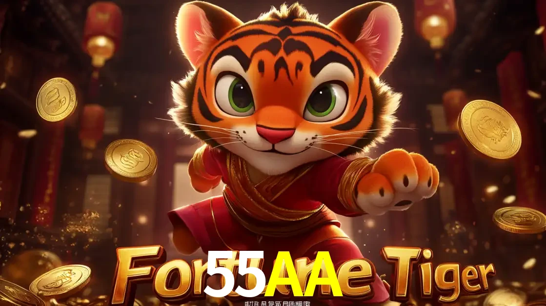 O carismático mascote do jogo de slot Fortune Tiger, um tigre fofo em pose de artes marciais, pronto para trazer sorte e multiplicadores de ganhos no cassino online 55AA.