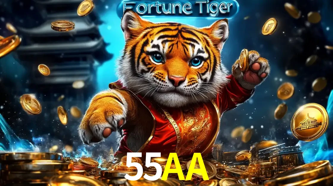 Imagem promocional do jogo de slot Fortune Tiger, com um tigre majestoso em traje tradicional cercado por uma fortuna em moedas de ouro, disponível agora no cassino 55AA.